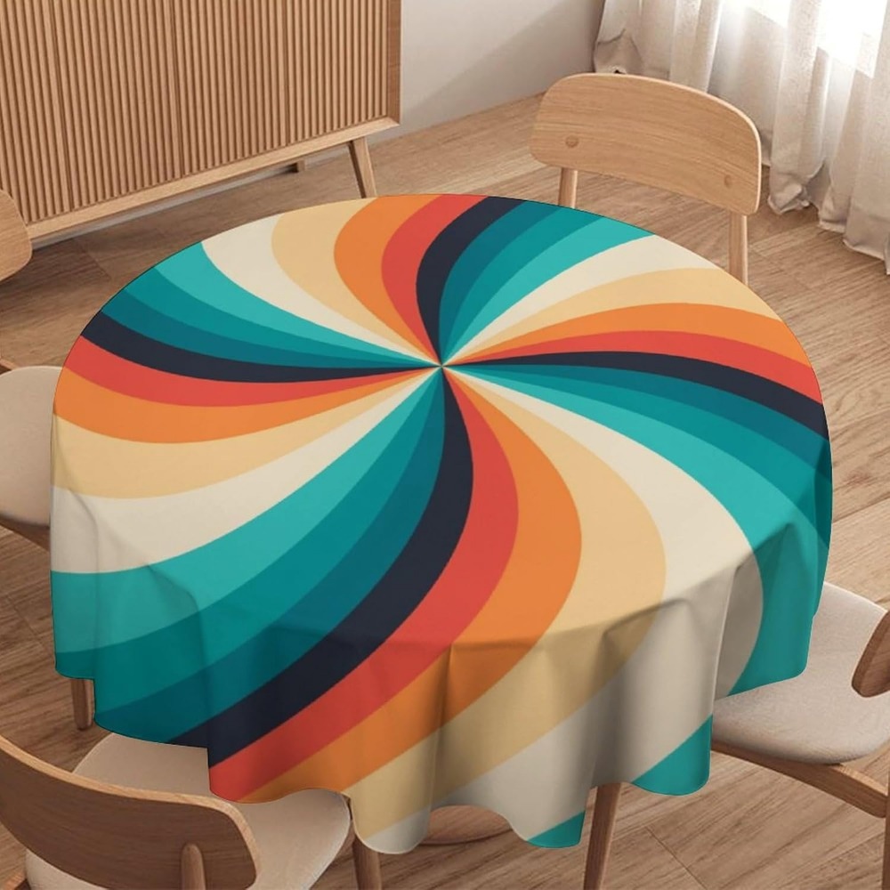 Century Textile & Sewing Supply By Owner - Vintage Groovy Swirl Round Tablecloth 70s